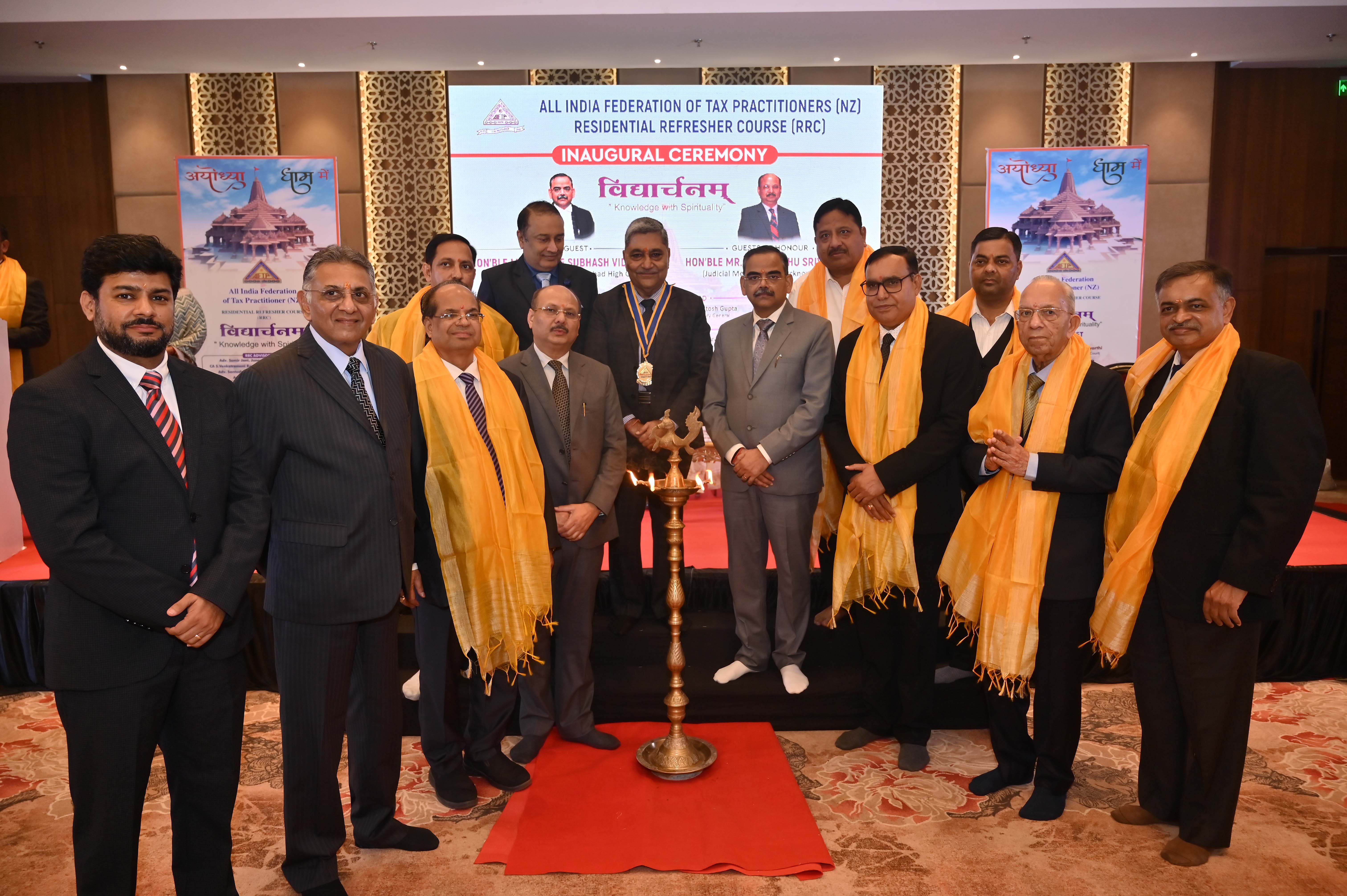 Hon'ble Mr. Justice Subhash Vidyarthi, Judge, Lucknow Bench of Allahabad High Court as Chief Guest and Hon'ble Mr. Sudhanshu Srivastava, Judicial Member, ITAT, Lucknow Bench as Guest of Honour inaugurating the RRC by lighting of lamp.